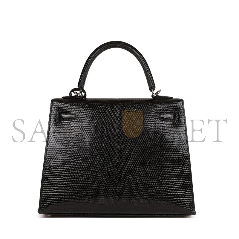 HERMÈS MASTER KELLY 25 BLACK LIZARD PALLADIUM HARDWARE (25*17*7cm) 